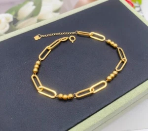 Solid Pure 18K Yellow Gold AU750 Square O Chain Women Bracelet Bangle 5.9+1inch - Picture 1 of 10