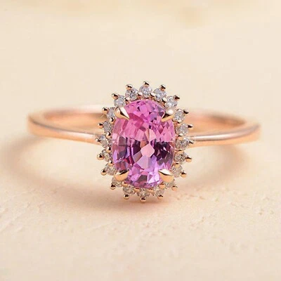 2.3ct Oval Cut Natural Pink Sapphire & Diamond 100% 14k SOLID Rose Gold Ring - Image 1 of 4