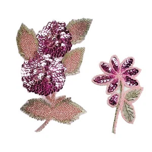 Pink Floral Sequins Beaded Sew On Applique Flower Patch DIY Craft Supplies - Picture 1 of 5