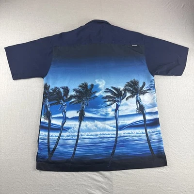 Rietveld Hawaiian Shirt Mens S Blue Hula Girl Palm Tree Aloha Button Up Tropical - Image 1 of 4