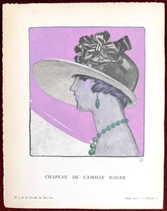 Gazette du Bon Ton Print Pochoir ~ 1921 No 9 ~ Florez Chapeau De Camille Roger - Bild 1 von 2