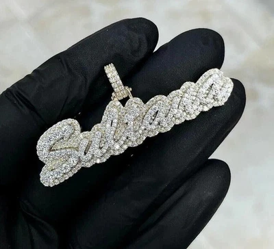 Customized Name Men's Pendant 1.80 Ct Real Moissanite 14k White Gold Plated - Image 1 of 3