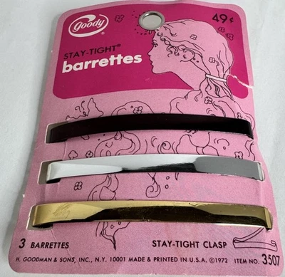 Correas apretadas Goody Stay vintage raras 1972 embalaje 3" metal EE. UU. 3507 AÑOS 70 Foto 1 de 4