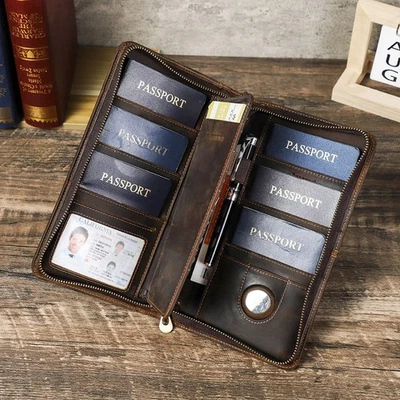 RFID Genuine Leather Passport Holder Travel Wallet Hand Bag Cards ID Organizer - Image 1 of 4