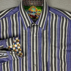 Robert Graham Shirt Mens Medium Blue Striped Flip Cuff Button Up Long Sleeve - Picture 1 of 8