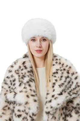 Women's Faux Fur Headband Soft Winter Cossack Russion Style Hat Cap White Foto 1 de 4
