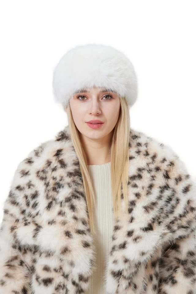 Women's Faux Fur Headband Soft Winter Cossack Russion Style Hat Cap White - Image 1 of 4