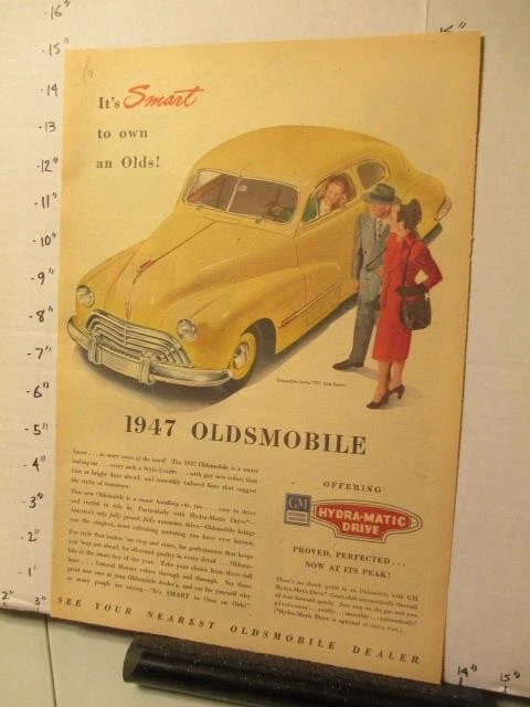 newspaper ad 1947 OLDSMOBILE automobile car 70 club sedan hydra-matic yellow - Image 1 of 1