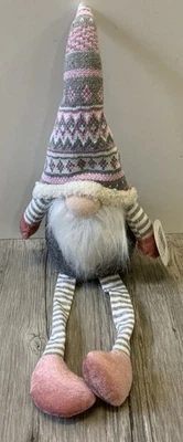 Kantenhocker Wichtel Dekoration Grau/Weiß/Rosa ca. 52cm Figur (L7-66 - Bild 1 von 4