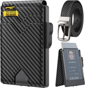 Portafoglio Uomo Porta Carte - Pop Up Cassa Alluminio, Pelle Fibra di Carbonio Blocco RFID - Foto 1 di 5