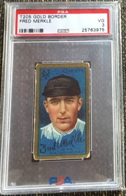 T205 GOLD BORDER FRED MERKLE PSA 3 VG CENTERED - Image 1 of 2