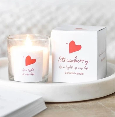 Strawberry Scented Candle In Jar "You Light Up My Life" Valentines Day Gift - Image 1 of 4
