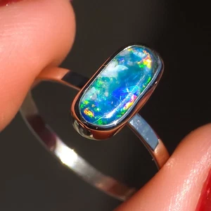 14k White Gold Australian Opal Ring, FREE SIZING, Coober Pedy Opal Ring - Bild 1 von 8