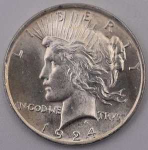 Vintage 1924 P Peace Dollar BU++ $1 silver Dollar coin Excellent #6 - Picture 1 of 4