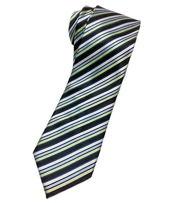 Men's Tie COVINGTON Hand Made Polyester Striped Blue/Blk/Yellow-Green 59"x3.5" - Image 1 of 4