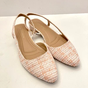 NWOB BCBG Generation Tresca Pink Tweed Sling Back Flats Shoes Womens 8.5 M - Picture 1 of 10