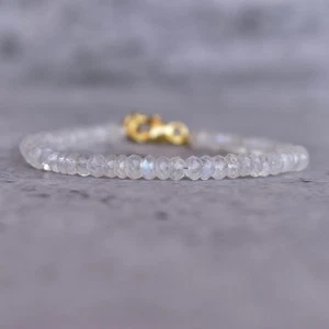 Flashy Moonstone Faceted Rondelle 3-4MM Gemstone Beaded Handmade Bracelet 6-8" - Picture 1 of 10
