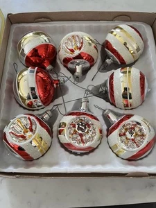 Box 6 Imported Hand Decorated Bradford Glass Christmas Ornaments Star VTG Mexico - Picture 1 of 6