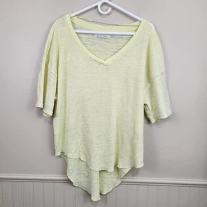 WE THE FREE People Waffle Knit VNeck High-Low Slouchy Oversize Shirt Yellow SZ M - Picture 1 of 13