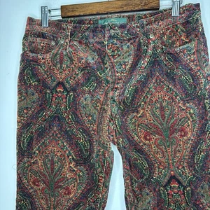 Lauren Ralph Lauren Hose 6 rot Paisley Preppy Cord gerade Academia Kord - Bild 1 von 12