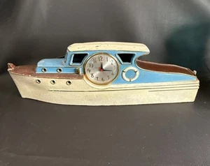 Vintage Modern Mfg Sessions Boat Clock Pot Metal Painted Lighted Mantle TV Clock - Picture 1 of 22