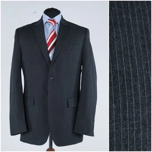 Mens Striped Sport Coat 42L US Size BURTON Dark Grey Wool Blazer Jacket - Picture 1 of 12