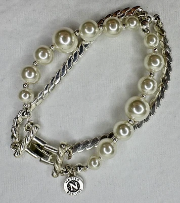 Impresionante pulsera Napier imitación perla cadena plata doble filamento firmada Foto 1 de 4