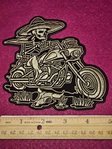 Skeleton Biker Patch – Sombrero Rider Motorcycle – Día de los Muertos Embroidere - Picture 1 of 2