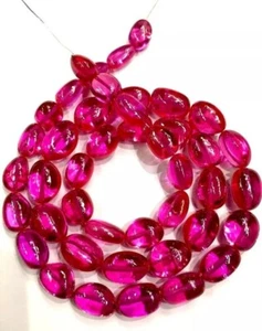 16 Inch Natural Pink Sapphire Smooth Oval Nuggets Gemstone Beads Jewelry, 8-10mm - Picture 1 of 4