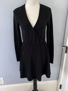 Z Supply Women's NWT Thermal Softspun Surplice Knit Dress V Neck Black- Small - Picture 1 of 4
