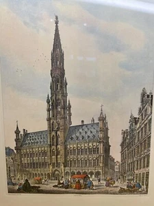 Vintage Gemälde Tusche Brüssel Druck Bruxelles - Hotel de Ville GUSTAVE SIMONAU - Bild 1 von 11