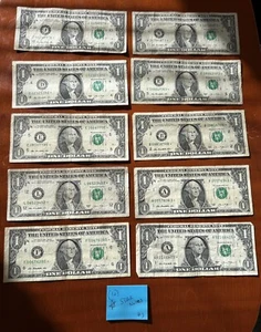 Dollar Bill Set Lot Of 10 Star * Notes Special Fancy Serial Numbers Rare - Picture 1 of 2