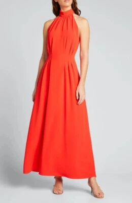 Vestido midi halter rojo naranja crepé fluido LELA ROSE talla 10 original $1,490 Foto 1 de 4
