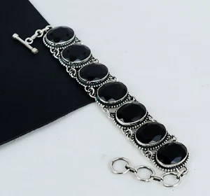 Black Spinel Gemstone Bracelet 925 Sterling Silver Jewelry For Engagement Gifts - Picture 1 of 4