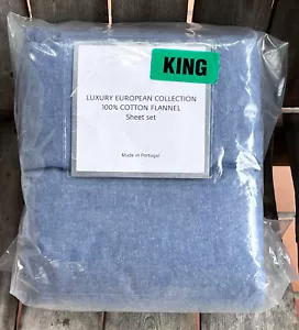 Luxury European Collection DENIM BLUE Cotton Flannel Sheet Set - King Size Set - Picture 1 of 4