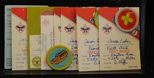 Vintage Boy Scouts BSA MERIT BADGE COLLECTION 4 BADGES + CARDS 1996 CAMP HILL PA - Picture 1 of 4