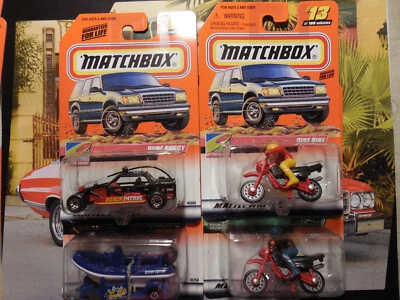 LOTE DE 4 DIRT BIKE MATCHBOX EXTERIOR BALSA/BARCO DUNA BUGGY A LA PLAYA Foto 1 de 4