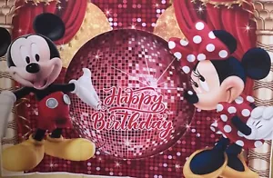 Happy Birthday Backdrop Mickey & Minnie Mouse 5ft X 3ft  - Picture 1 of 3