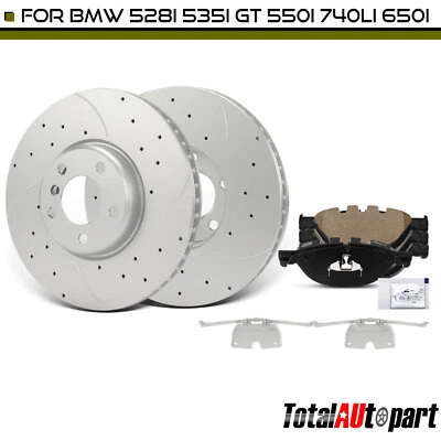 Drilled Brake Rotor & Ceramic Brake Pad for BMW 528i 535i GT 550i 740Li Front - Image 1 of 4