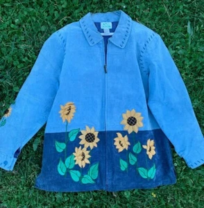 SALE Vintage SUNFLOWER Kansas QUACKER FACTORY Distressed Leather Jacket ❤️sj11j - Picture 1 of 11