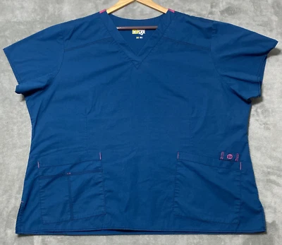Wonder Wink Flex Women's 3XL Scrub Top 4 Pocket V Neck, Dark Teal/Pink Trim 6108 - Image 1 of 4