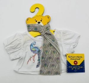 Build a Bear Workshop besticktes weißes Hemd und Federschal Pfau neu mit Etikett - Bild 1 von 6