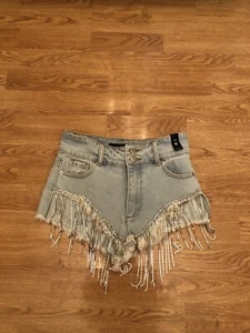 Akira Light Blue Rhinestone Denim Shorts Size Small NWT Festival Dance - Picture 1 of 6