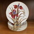 Fitz & Floyd Fine Porcelain Iris Burgundy 7 1/2" Salad Plates Set of 6 Japan