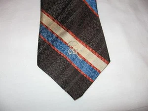 Gräfin Mara Seidenkrawatte braun beige orange blau gestreift mit Logo 55-1/2 x 4 - Bild 1 von 3