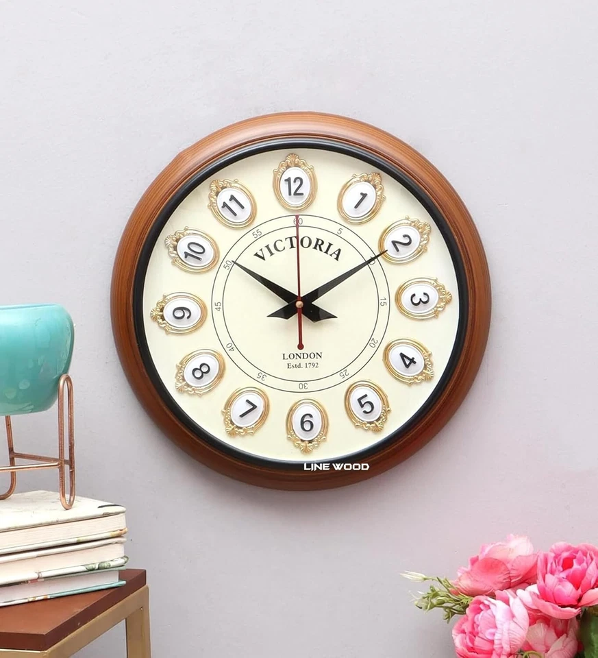 12" Vintage Wooden Wall Clock Antique Styles Clock Rustic Wall Home Office Decor - Image 1 of 1