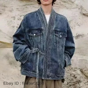 Abrigos sueltos de mezclilla retro para hombre Chaqueta de jean Moda Mono informal Ropa exterior de trabajo - Imagen 1 de 15