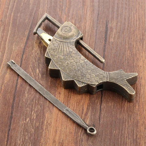 117*15*56mm Fish Shape Padlock Lock Retro Cabinet Door Wood Jewelry Box Hardware Cover