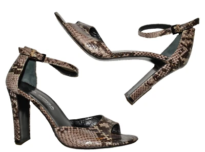VIA SPIGA SIZE 7.5 M LEATHER SNAKE PRINT ANKLE STRAP 3.75" HEEL SANDALS ITALY - Image 1 of 4