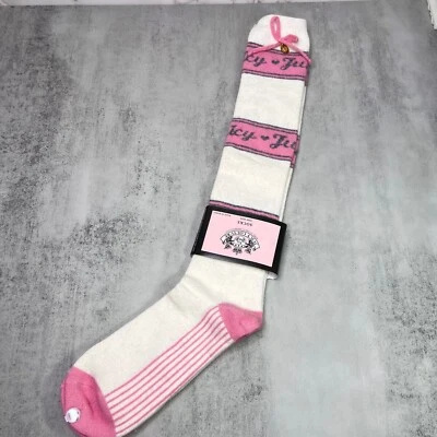 Juicy Couture Y2K ¡RARO! Calcetines hasta la rodilla mezcla de lana/angora/modal rosa/crema nuevos con etiquetas Foto 1 de 4